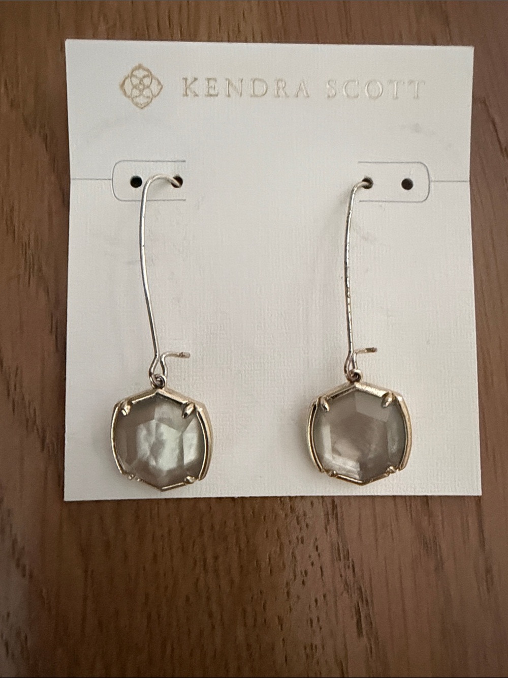 Kendra Scott silver Drop Earrings with Gray-White Stone
